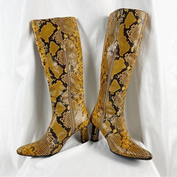 Staud Benny Snake Effect Leather Knee High Tall Boots Gold Tan EU 37 Casual - Picture 4 of 11